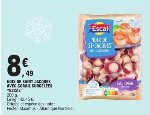 NOIX DE SAINT-JACQUES AVEC CORAIL SURGELÉES “ESCAL”