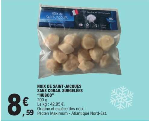 NOIX DE SAINT-JACQUES SANS CORAIL SURGELÉES “HUBCO”
