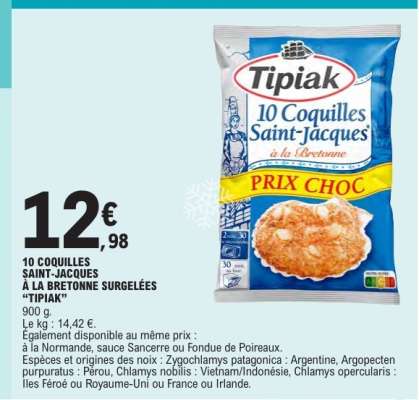 10 Coquilles Saint-Jacques à la Bretonne Surgelées 'Tipiak'
