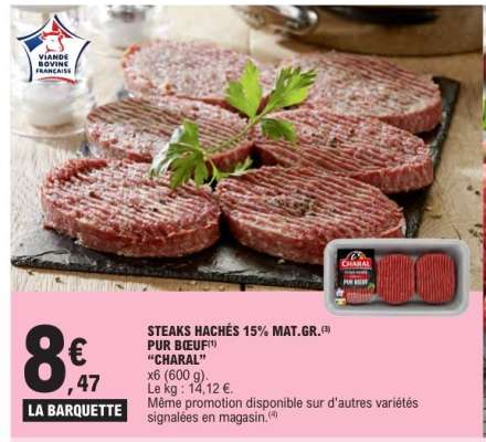 STEAKS HACHÉS 15% MAT.GR. PUR BŒUF "CHARAL"