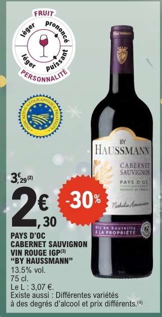 PAYS D'OC CABERNET SAUVIGNON VIN ROUGE IGP 'BY HAUSSMANN'
