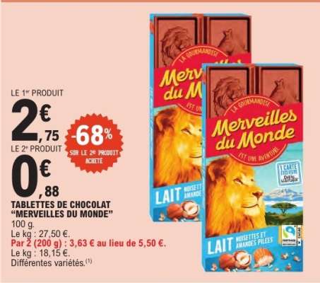 Tablettes de chocolat 'Merveilles du Monde'