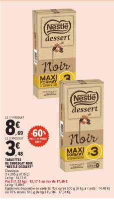 Tablettes De Chocolat Noir Nestle Dessert