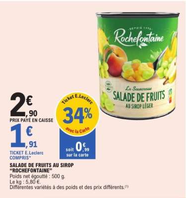 SALADE DE FRUITS AU SIROP “ROCHEFONTAINE”