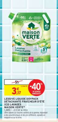 LESSIVE LIQUIDE DOYPACK DÉTACHANTE FRAÎCHEUR D'ÉTÉ X33 LAVAGES MAISON VERTE