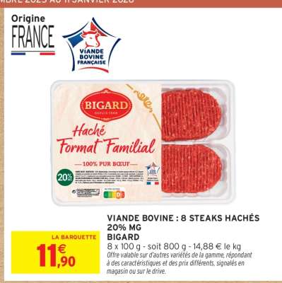 Viande Bovine: 8 Steaks Hachés 20% MG