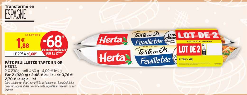 PÂTE FEUILLETÉE TARTE EN OR HERTA