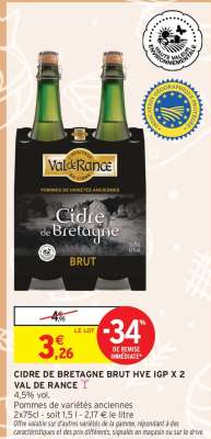 CIDRE DE BRETAGNE BRUT HVE IGP X 2 VAL DE RANCE
