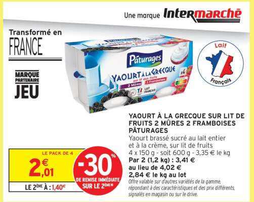 YAOURT À LA GRECQUE SUR LIT DE FRUITS 2 MÛRES 2 FRAMBOISES PÂTURAGES