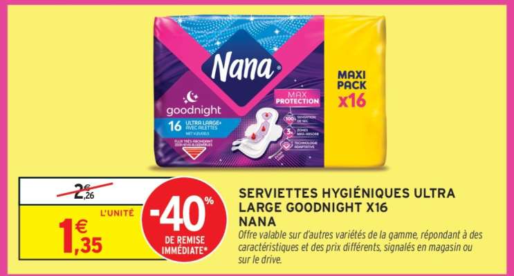 Serviettes Hygiéniques Ultra Large Goodnight X16 Nana