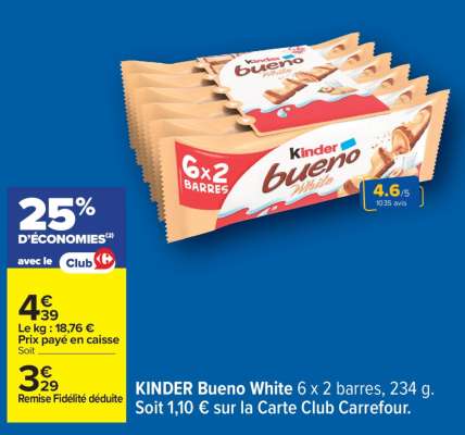 KINDER Bueno White 6 x 2 barres, 234 g