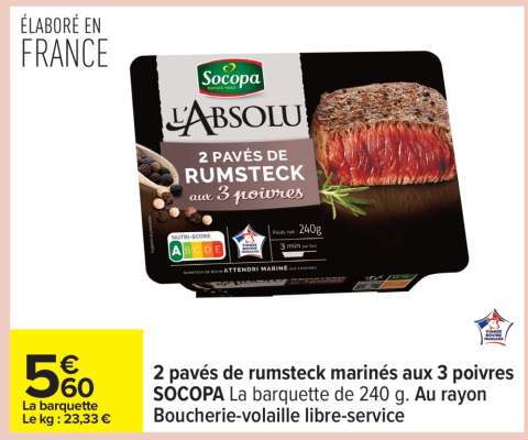 2 pavés de rumsteck marinés aux 3 poivres