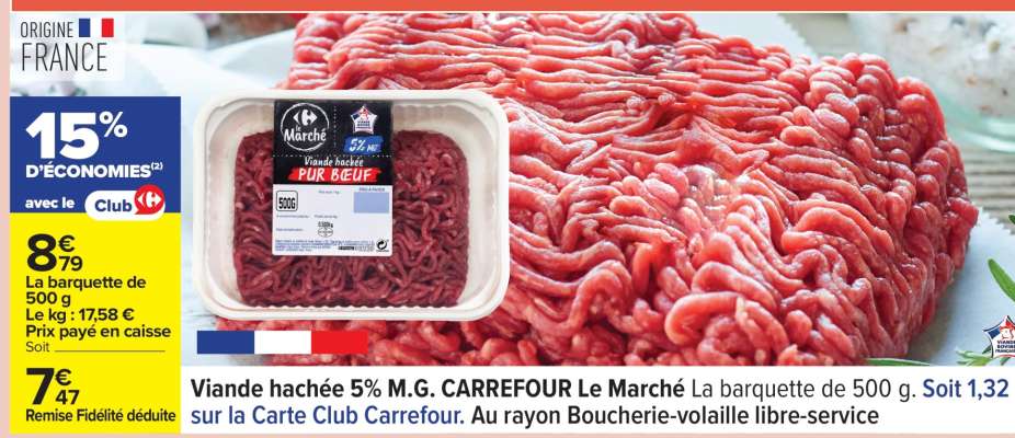 Viande hachée 5% M.G. CARREFOUR Le Marché