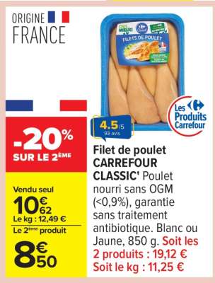 Filet de poulet CARREFOUR CLASSIC'