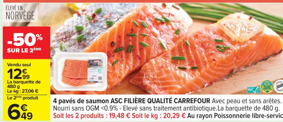 4 pavés de saumon ASC FILIÈRE QUALITÉ CARREFOUR