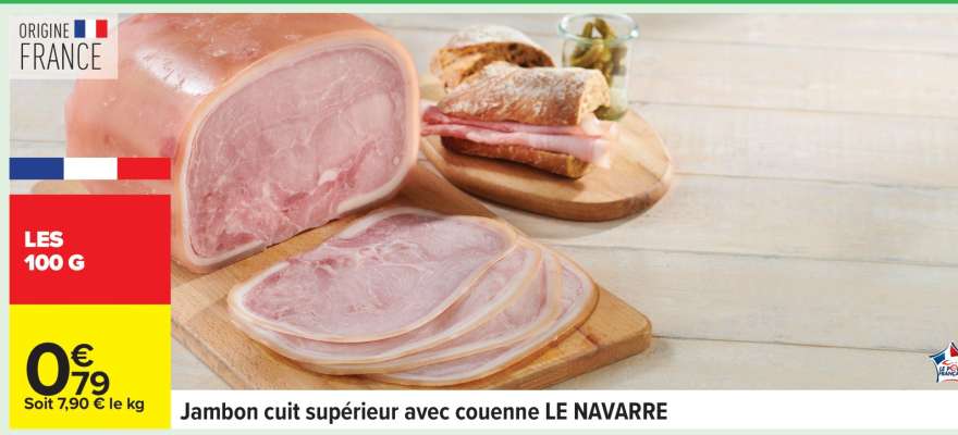Jambon cuit supérieur avec couenne LE NAVARRE