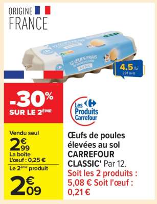 Oeufs de poules élevées au sol Carrefour Classic
