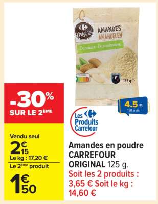 Amandes en poudre CARREFOUR ORIGINAL 125 g