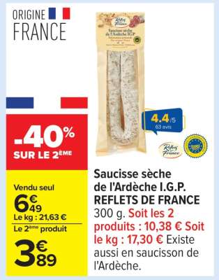 Saucisse sèche de l'Ardèche I.G.P. REFLETS DE FRANCE