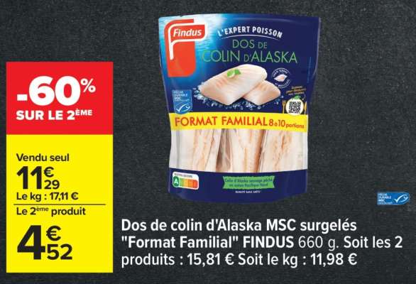 DOS DE COLIN D'ALASKA MSC SURGELÉS FORMAT FAMILIAL 'FINDUS'