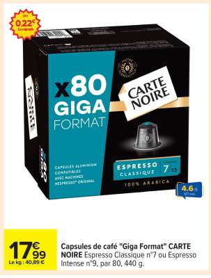 Capsules de café "Giga Format" CARTE NOIRE