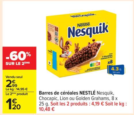 Barres de céréales NESTLÉ Nesquik