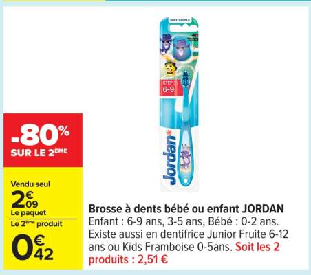 Brosse à dents bébé ou enfant JORDAN