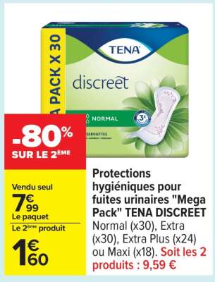 Protections hygiéniques pour fuites urinaires "Mega Pack" TENA DISCREET