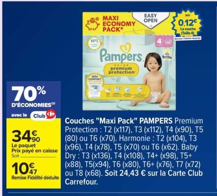 Couches "Maxi Pack" PAMPERS Premium Protection