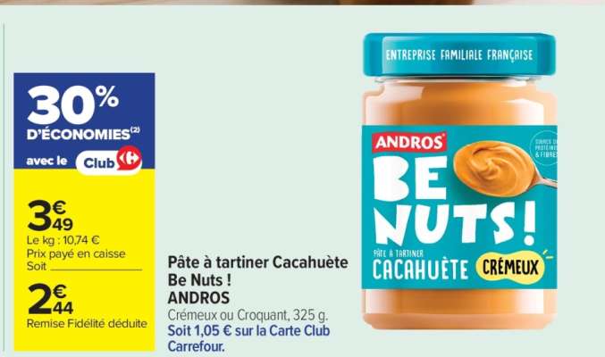 PÂTE À TARTINER CACAHUÈTE "BE NUTS ANDROS"