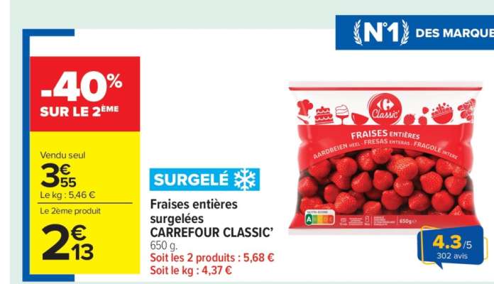 Fraises entières surgelées CARREFOUR CLASSIC’