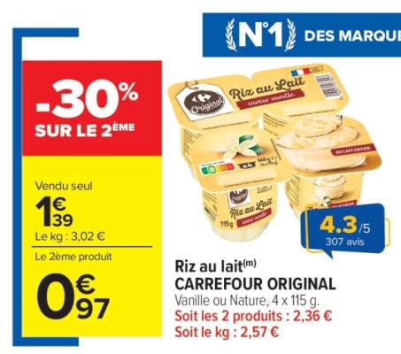 Riz au lait CARREFOUR ORIGINAL