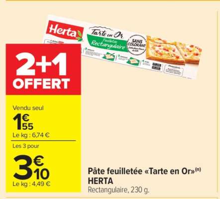 PÂTE FEUILLETÉE TARTE EN OR HERTA