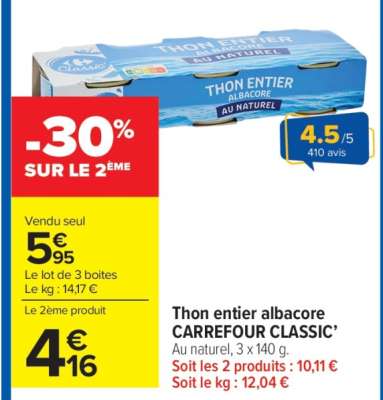 Thon entier Albacore CARREFOUR CLASSIC'