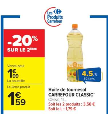 HUILE DE TOURNESOL CARREFOUR CLASSIC