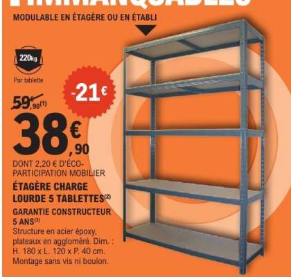 ÉTAGÈRE CHARGE LOURDE 5 TABLETTES