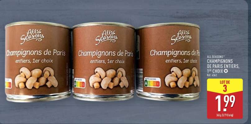 CHAMPIGNONS DE PARIS ENTIERS, 1ER CHOIX