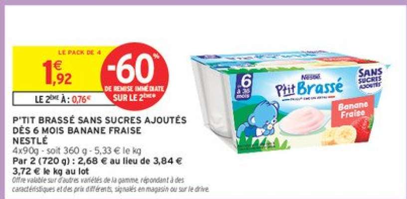 P'TIT BRASSÉ SANS SUCRES AJOUTÉS DÈS 6 MOIS BANANE FRAISE NESTLÉ
