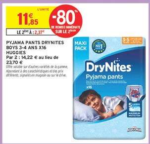 Pyjama Pants DryNites Boys 3-4 Ans x16 Huggies