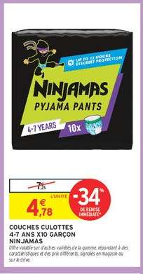 COUCHES CULOTTES 4-7 ANS X10 GARÇON NINJAMAS