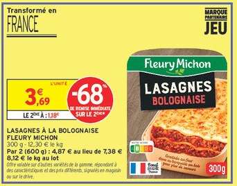 Lasagnes A La Bolognaise Fleury Michon