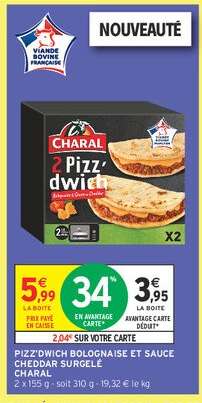 Pizz'dwich Bolognaise et Sauce Cheddar Surgelé Charal