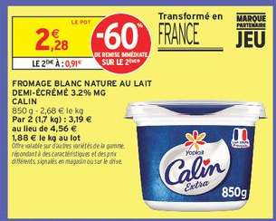 FROMAGE BLANC NATURE AU LAIT DEMI-ÉCRÉMÉ 3.2% MG CALIN