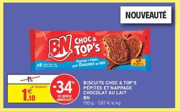 Biscuits Choc & Top's Pépites et Nappage Chocolat au Lait BN