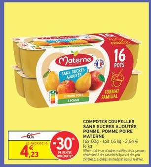 COMPOTES COUPELLES SANS SUCRES AJOUTÉS POMME, POMME POIRE MATERNE