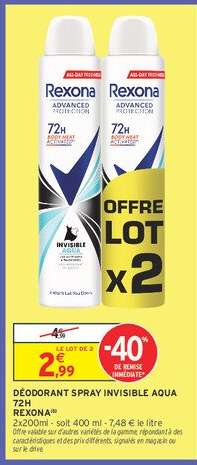 Déodorant Spray Invisible Aqua 72H Rexona