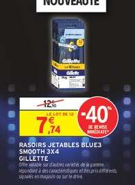 RASOIRS JETABLES BLUE3 SMOOTH 3X4 GILLETTE