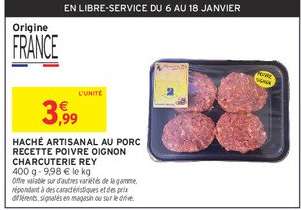 HACHÉ ARTISANAL AU PORC RECETTE POIVRE OIGNON CHARCUTERIE REY