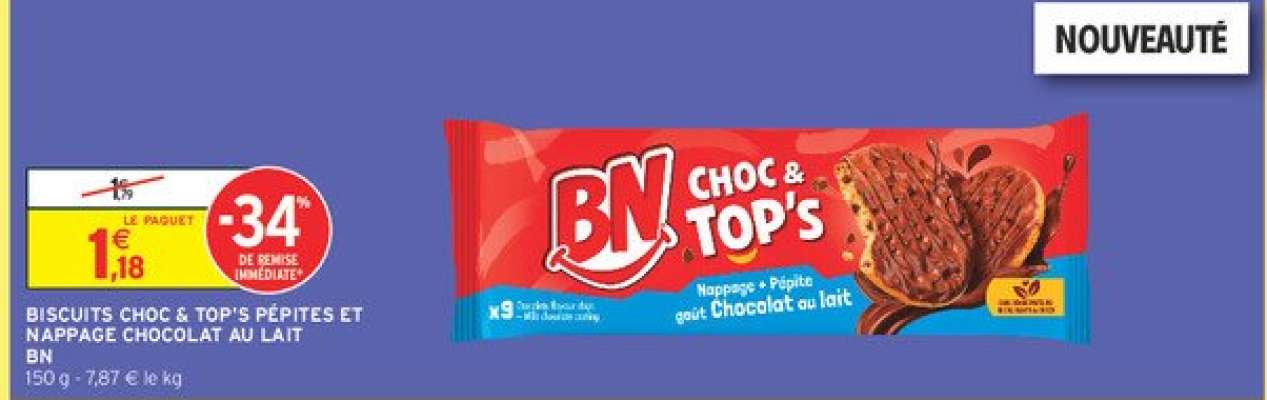 Biscuits Choc & Top's Pépites et Nappage Chocolat au Lait BN