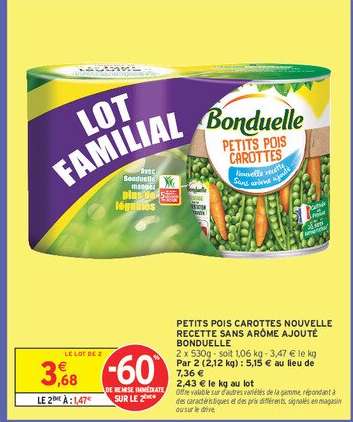 PETITS POIS CAROTTES NOUVELLE RECETTE SANS ARÔME AJOUTÉ BONDUELLE